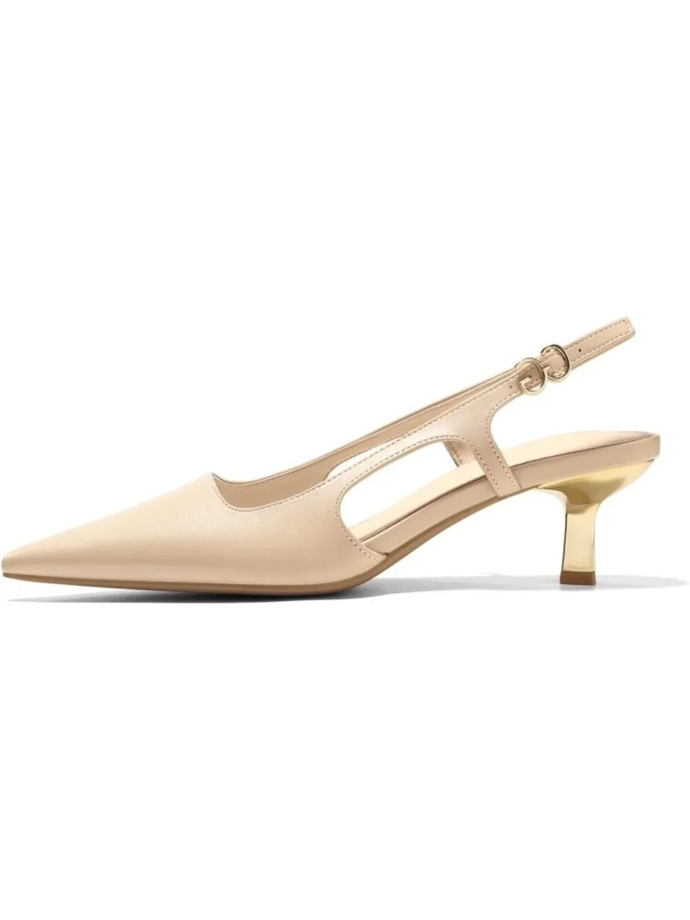 Women's Apricot Pu Low Kitten Heels Slingback Pump Closed Pointed Toe Buckle